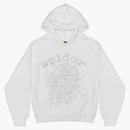 Sp5der Og Rhinestone Logo Hoodie White