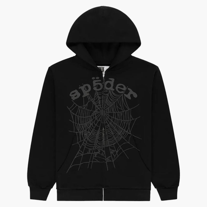 Sp5der Og Web V2 Phantom Zip Up Hoodie Black