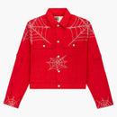 Sp5der Web Denim Cropped Trucker Jacket Red