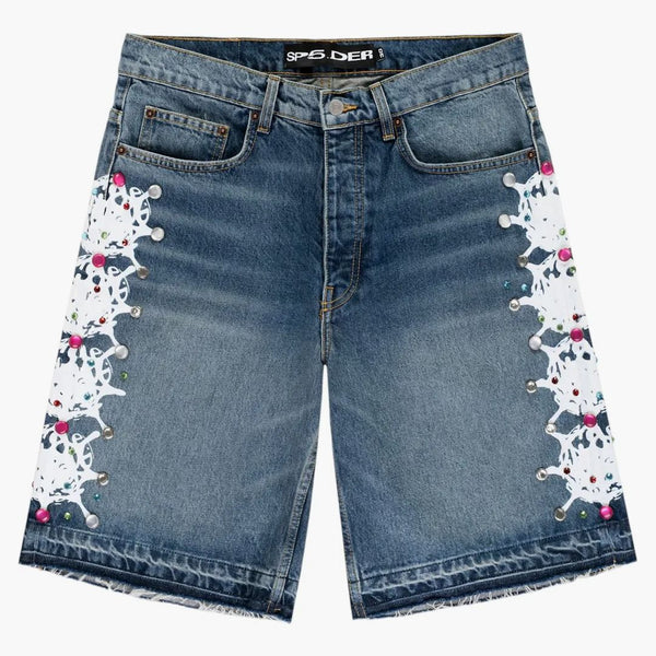 Sp5der Web Stone Denim Shorts Světle Blue Wash