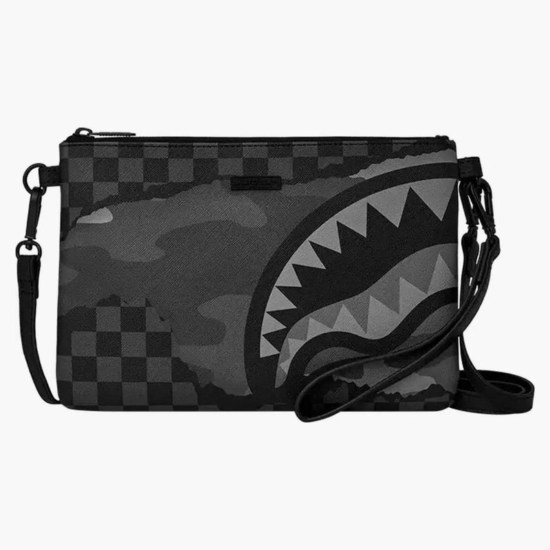 Sprayground 3:00 roztrhněte crossover Clutch Black/Grey Checker/Camo