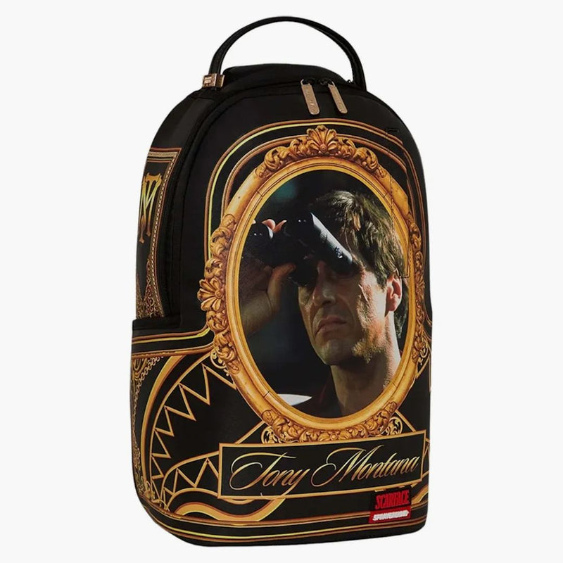 Scarface Sprayground Vedo ogni mossa binocolo Tony Montana zaino nero/oro