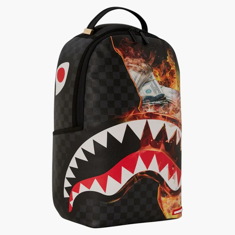 Sprayground Shark Check Backpack Black Red Yellow White