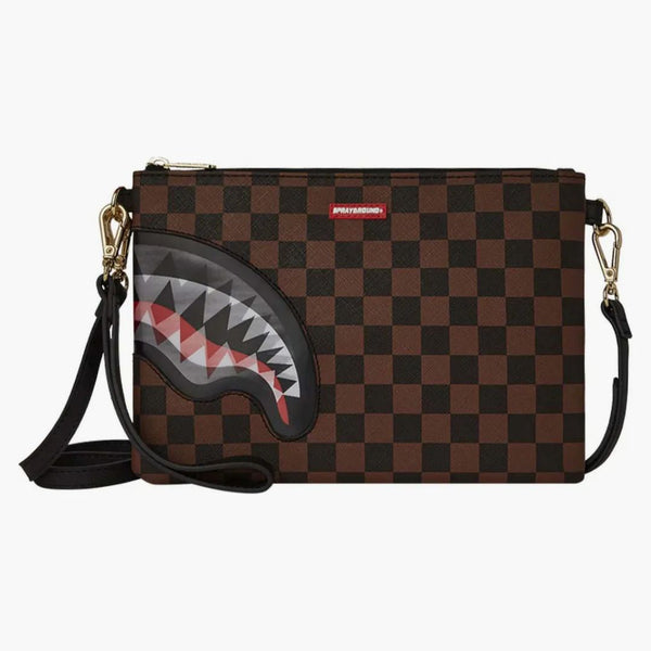 Sprayground Sharks in Paris Lenticular Champ Crossover Clutch Brown Checker