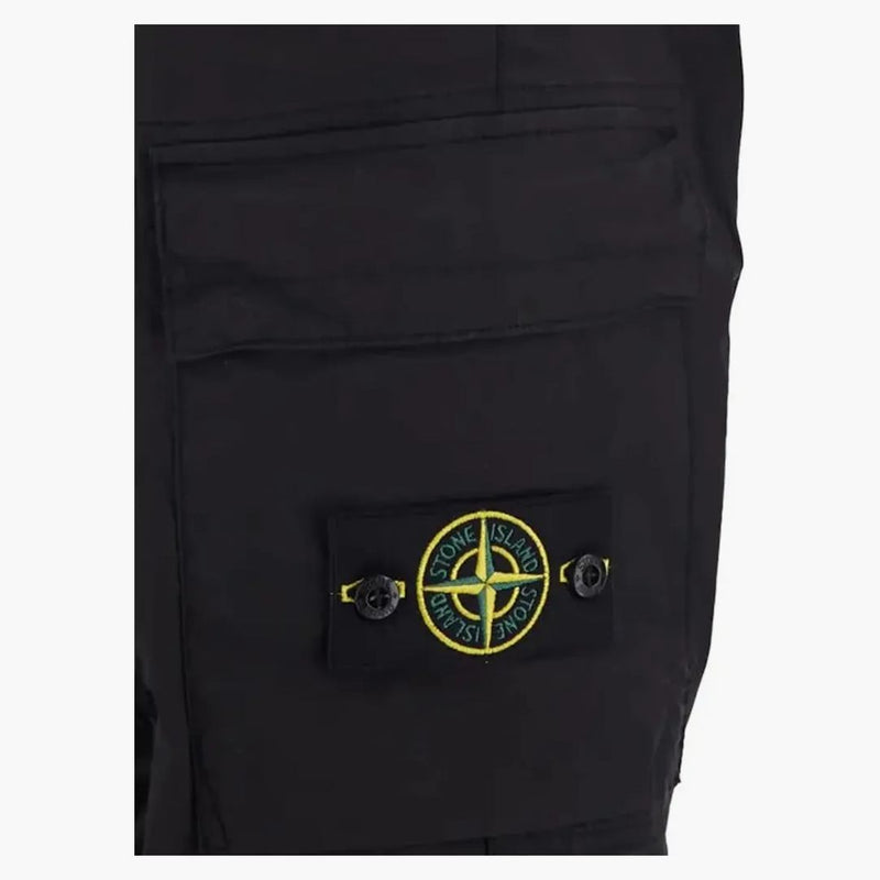 Stone Island 31303 Stretch Cotton Tela 'Paracadute' oděvy barvené nákladní kalhoty černé