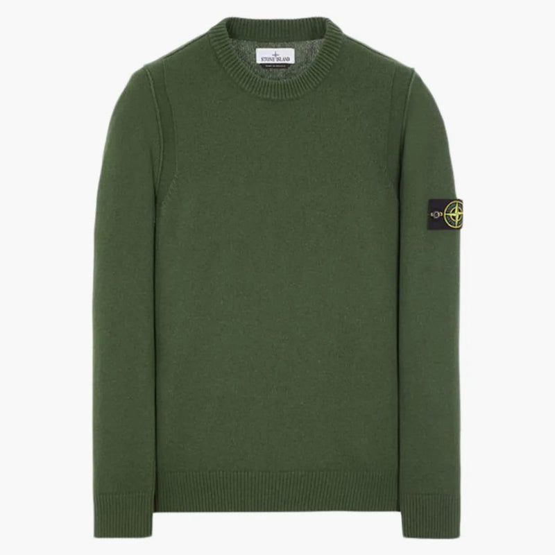 Stone Island 508A3 Stockinette Stitch Lambswool Pletený svetr olivová zelená