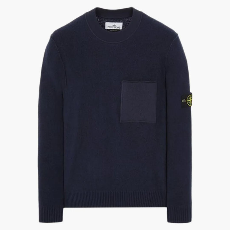 Stone Island 523D2 měkká bavlna s mixovou tkaninou pletenou svetr modrou