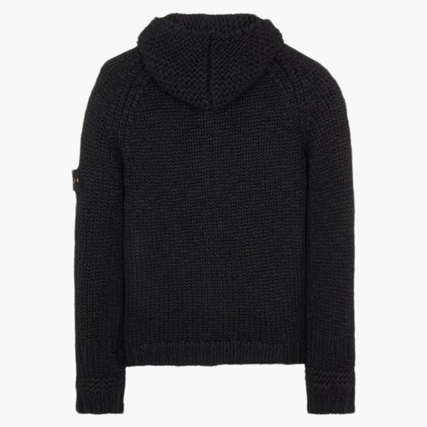 Stone Island 544D4 ručně vyráběný pociťovaný pletený svetr s kapucí černou