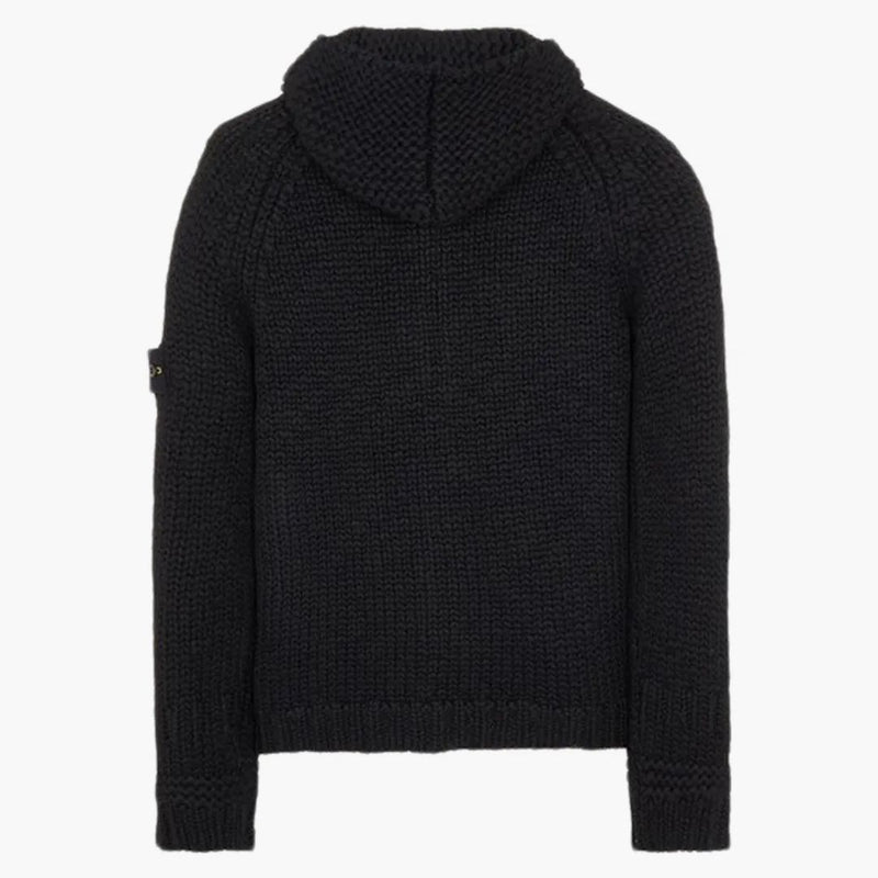 Stone Island 544D4 ručně vyráběný pociťovaný pletený svetr s kapucí černou