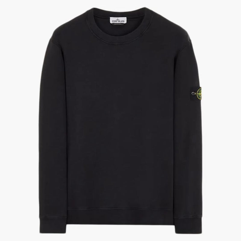 Stone Island 63020 Kartáčový bavlněný fleec Creece CrewNeck svetr černý