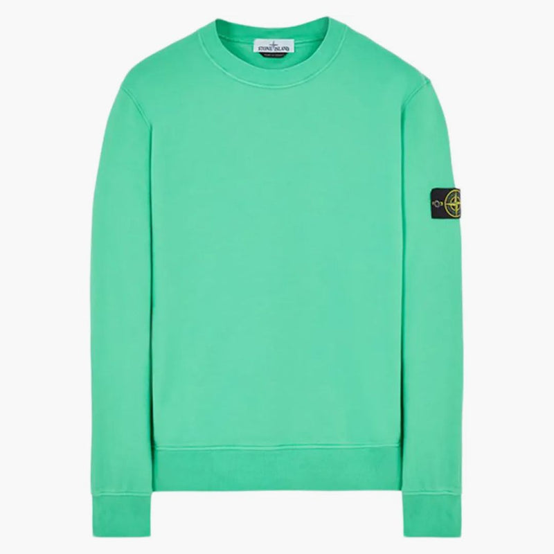 Stone Island 63020 Kartáčový bavlněný fleec Creece Crewneck svetr světle zelená