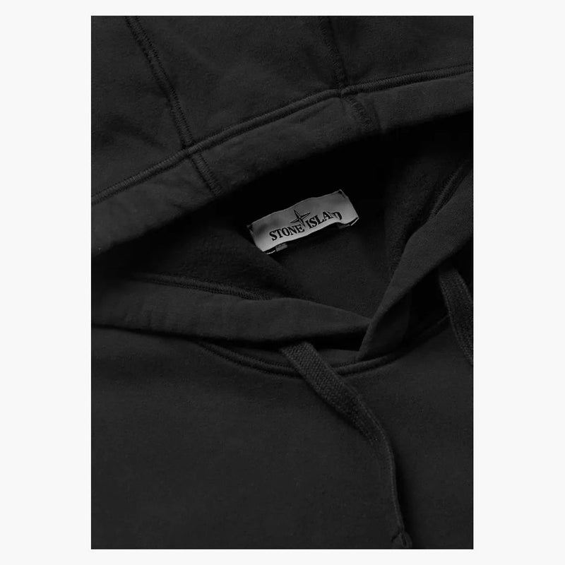 Stone Island 64120 Felpa con cappuccio in pile di cotone spazzolato nero
