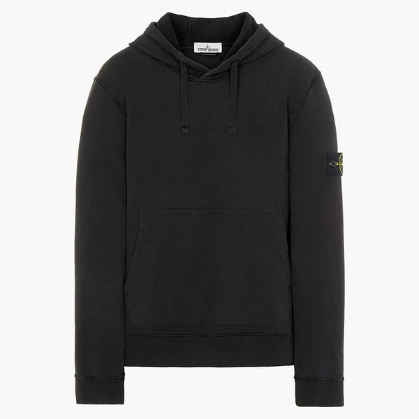 Stone Island 64120 Kartáčová bavlněná fleecová kapucí mikina černá