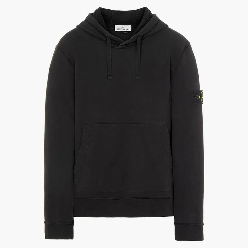 Stone Island 64120 Felpa con cappuccio in pile di cotone spazzolato nero