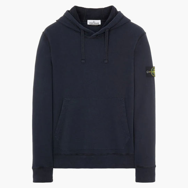 Stone Island 64120 Kartáčová bavlněná fleecová kapucí mikina námořnictva