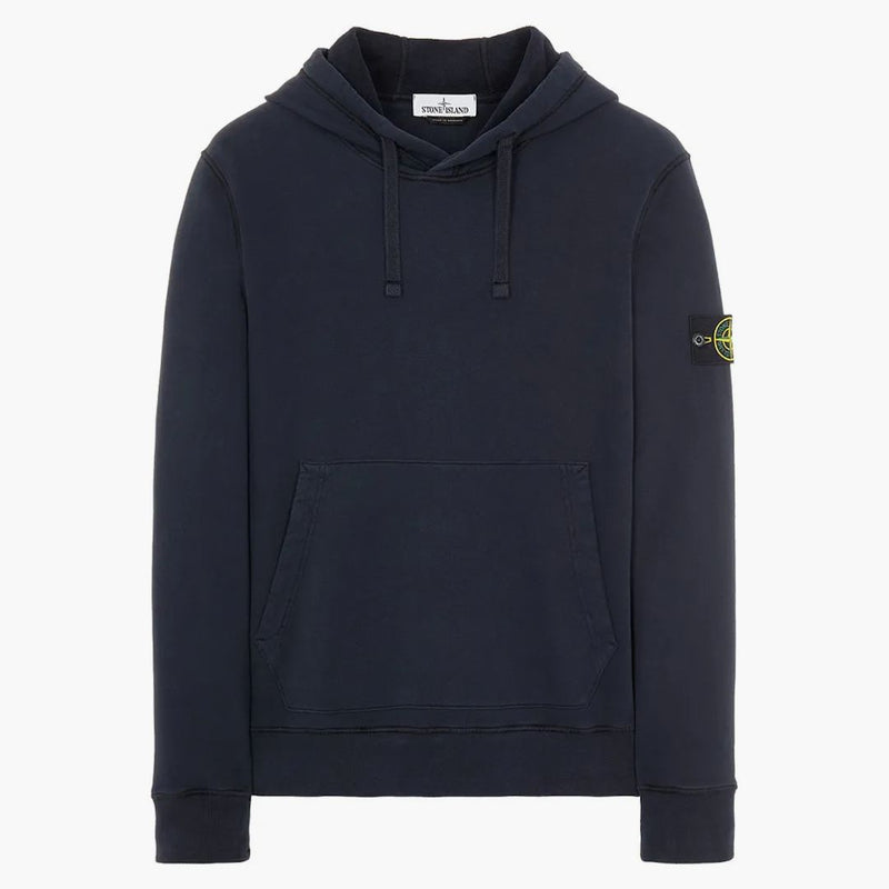 Stone Island 64120 Kartáčová bavlněná fleecová kapucí mikina námořnictva