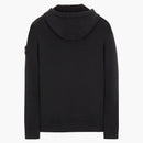 Stone Island 64220 Brushed Cotton Fleece Zip Up Hooded Sweatshirt Black