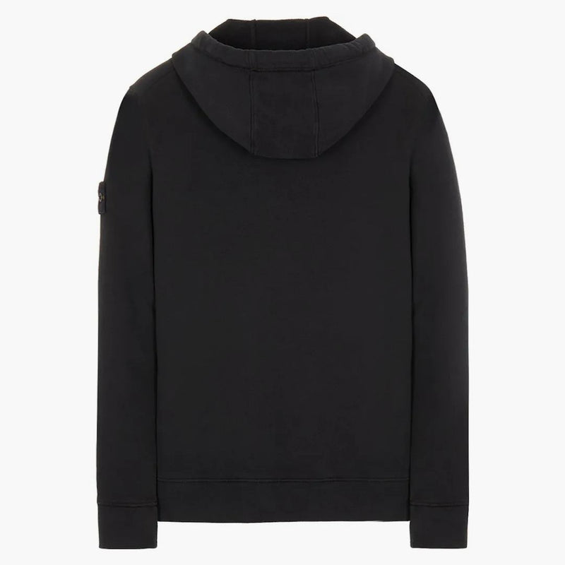 Stone Island 64220 Kartáčová bavlněná fleece zip na mikinu s kapucí černou