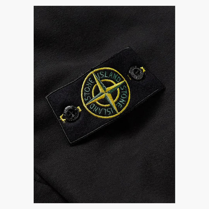 Stone Island 64220 Kartáčová bavlněná fleece zip na mikinu s kapucí černou