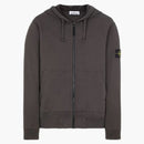 Stone Island 64220 Brushed Cotton Fleece Zip Up Hooded Sweatshirt Steel Gray