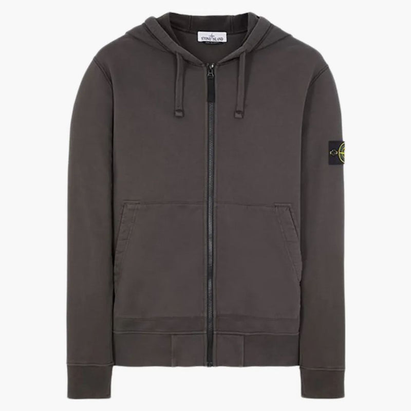 Stone Island 64220 Kartáčovaná bavlněná fleece Zip Up Mikina s kapucí
