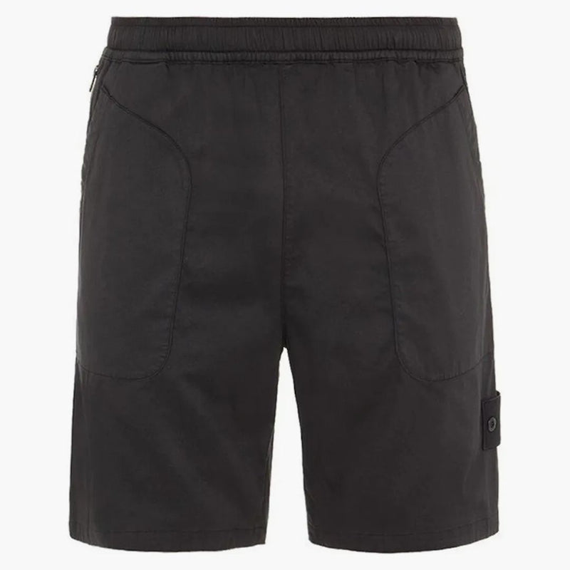 Stone Island L13F2 Stretch Cotton Lyocell Satin Ghost Ghost Abste Shorts tinto Nero