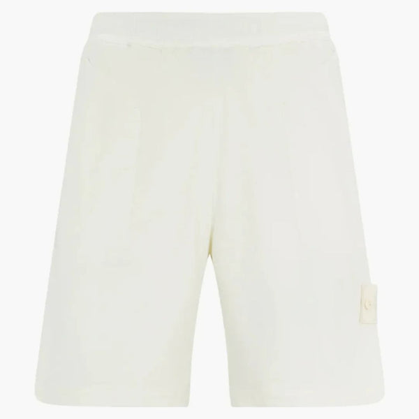 Stone Island L13F2 Stretch Cotton Lyocell saténový duchový kus oděvy barvené šortky bílé