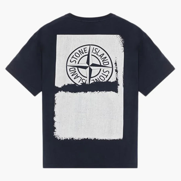 Stone Island krátký rukáv „poškrábaný malování na jedno“ tričko tmavě modré