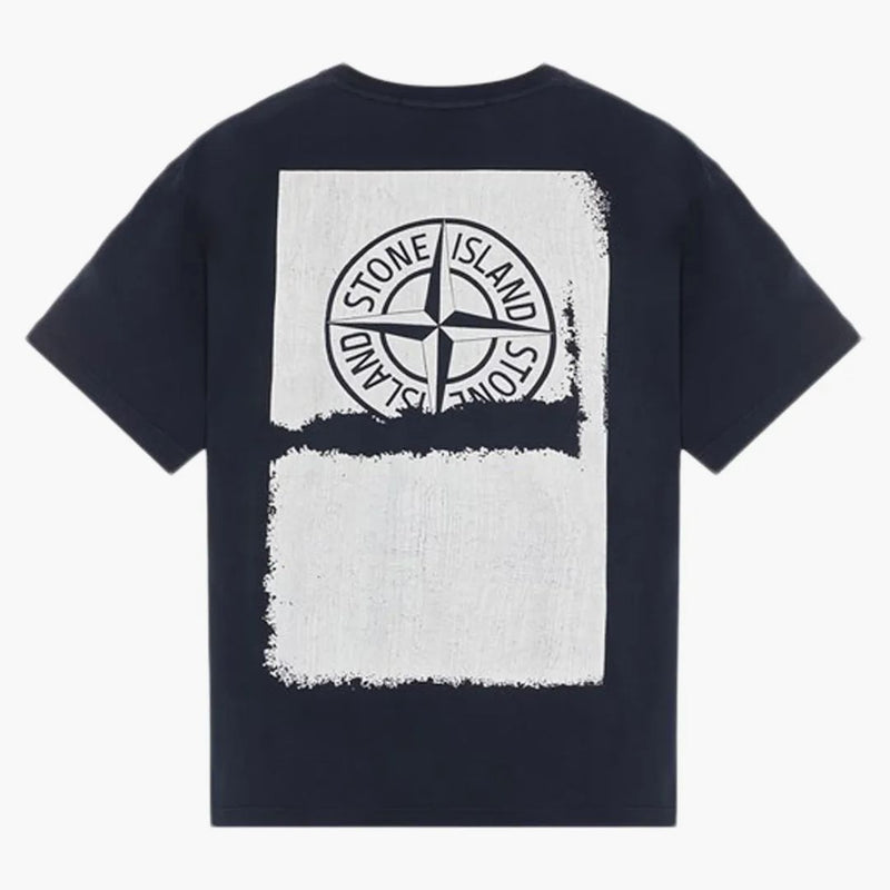 Stone Island krátký rukáv „poškrábaný malování na jedno“ tričko tmavě modré