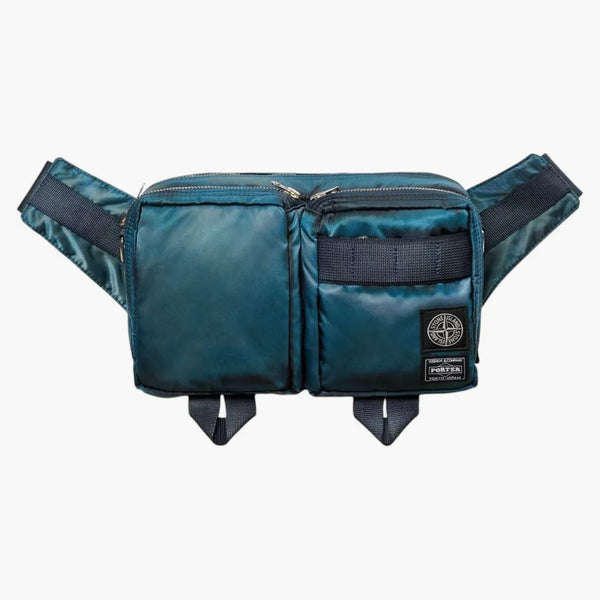 Stone Island X Porter Hand Corrosion On Nylon Twill Cross Body Bag Blue