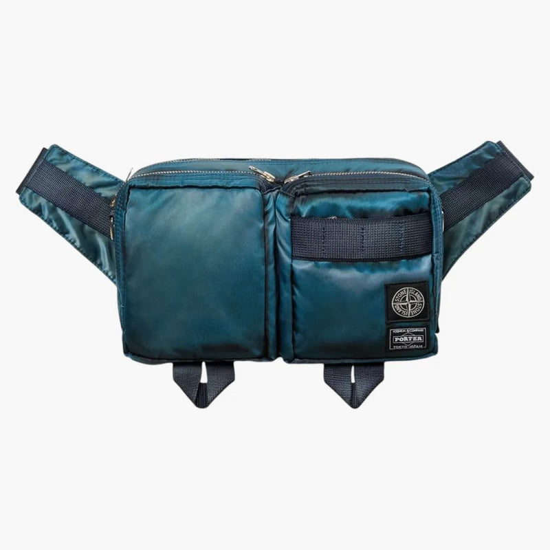 Stone Island X Porter Hand Corrosion On Nylon Twill Cross Body Bag Blue