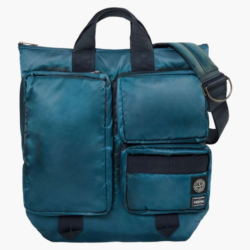 Stone Island X Porter Hand Corrosion On Nylon Twill Helmet Bag Blue