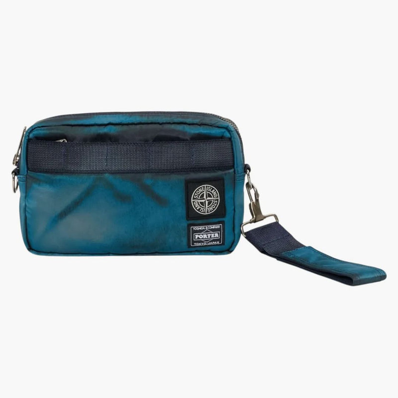 Stone Island X Porter Hand Corrosion On Nylon Twill Pouch Blue