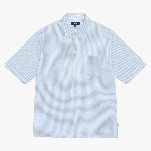 Stussy Boxy Flat Crinklede Crinklede Om Shirt Blue Controllo