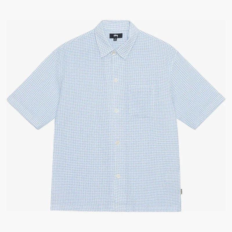 Stussy Boxy Flat Crinklede Crinklede Om Shirt Blue Controllo