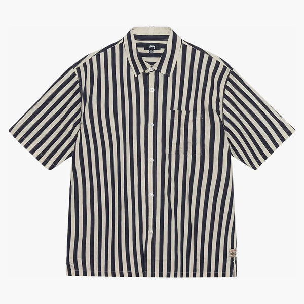 Camicia di orlo a strisce piatte di Stussy Boxy Navy