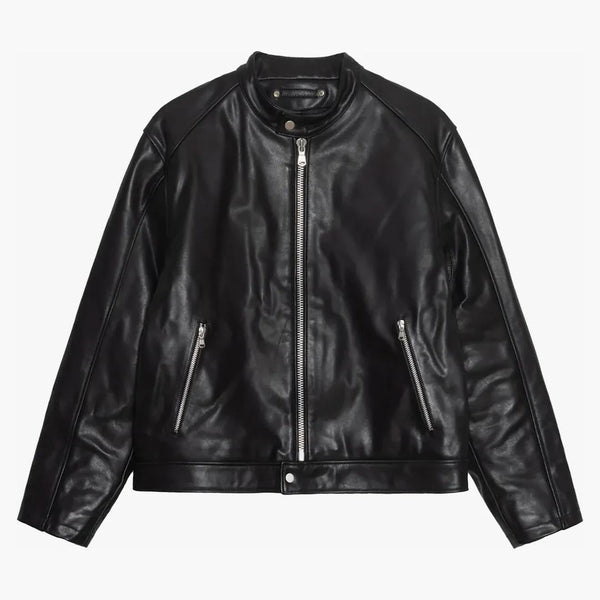 Stussy Cafe Racer Chaqueta de cuero negra