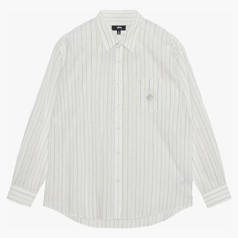 Stussy Classic Striped Cotton Linen Shirt White