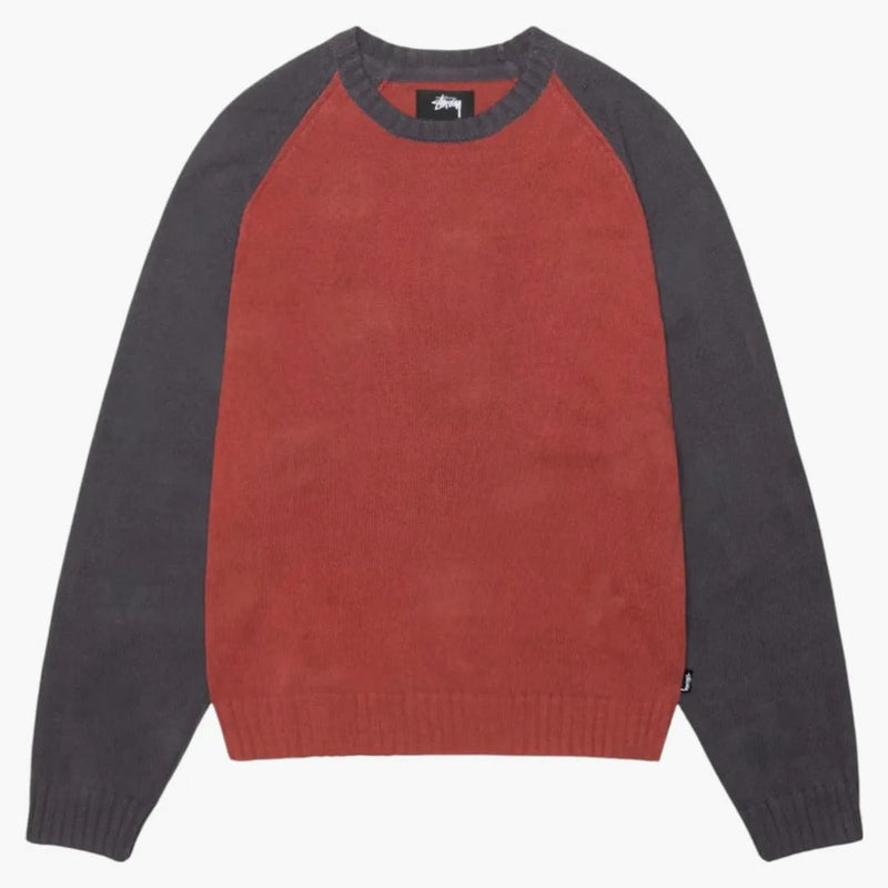 Stussy Colorblocked Raglan Knit Crew Brick