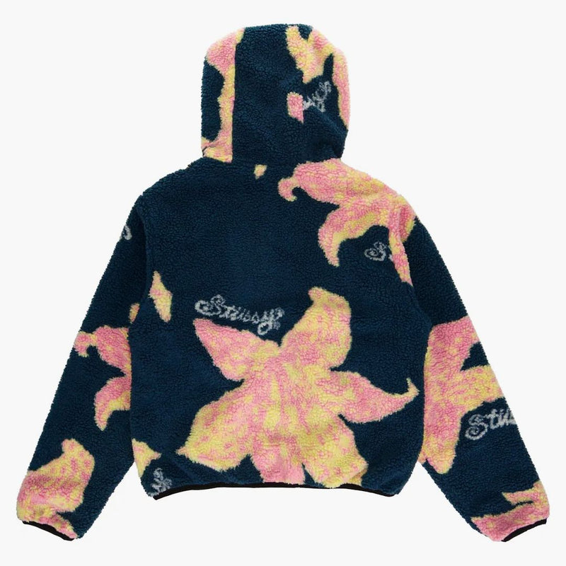 Stussy Floral Sherpa Hooded bunda Dark Teal