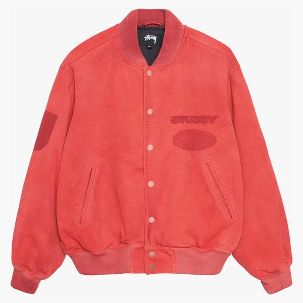 Stussy Ghost Logo Canvas Varsity Jacket Red