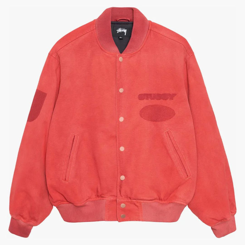 Stussy Ghost Logo Canvas Varsity Jacket Red