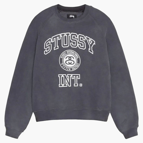 Stussy Overlock Varsity Raglan Crew Washed Black