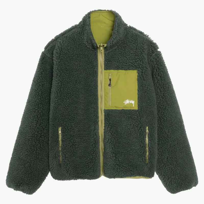 Stussy Sherpa Reverzibilní bunda tmavě zelená
