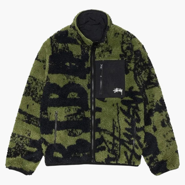 Stussy sherpa chaqueta de sello reversible verde