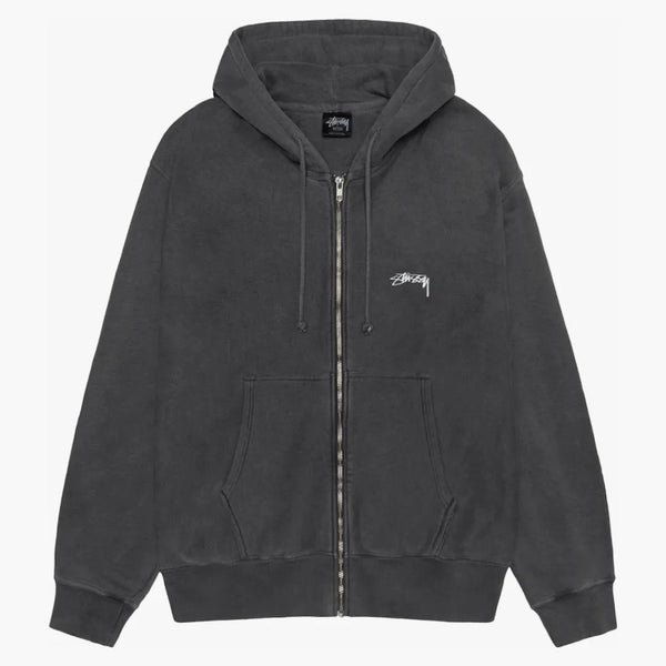 Stussy hladká pigmentová pigmentová obarvená zip mikina černá