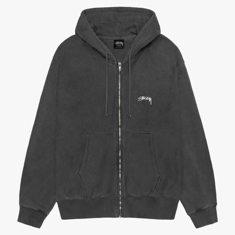 Stussy hladká pigmentová pigmentová obarvená zip mikina černá