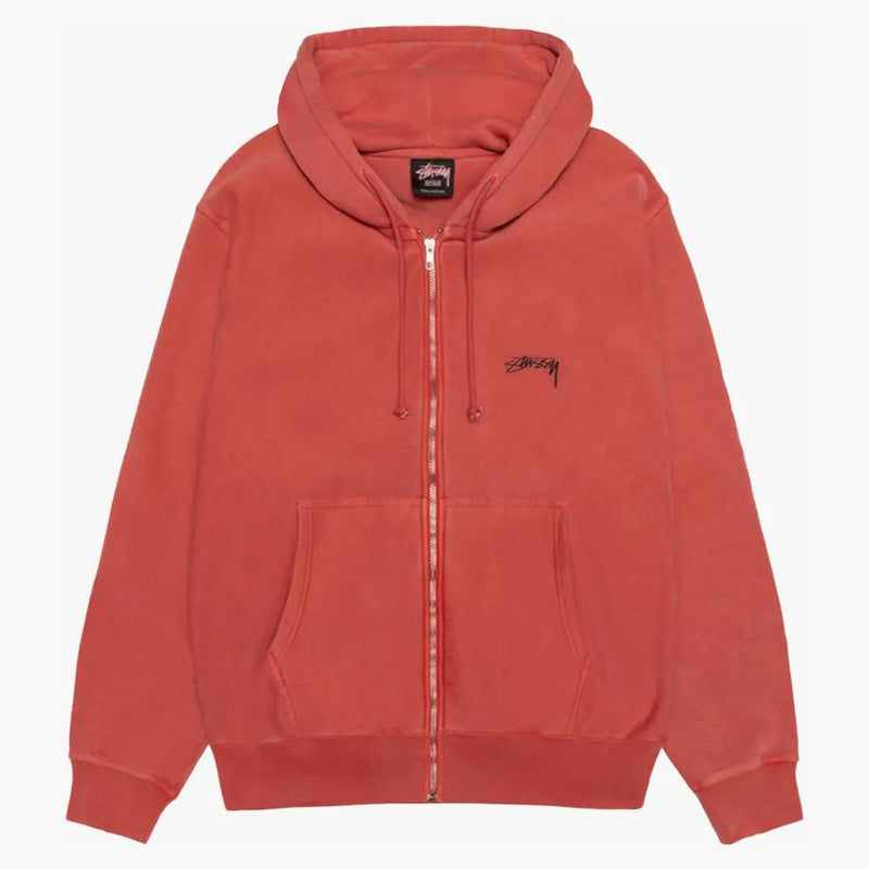 Stussy Hladké pigmentové pigment barvené zip mikiny guava