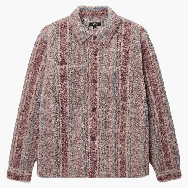Stussy Stripe Sherpa Shirt Berry