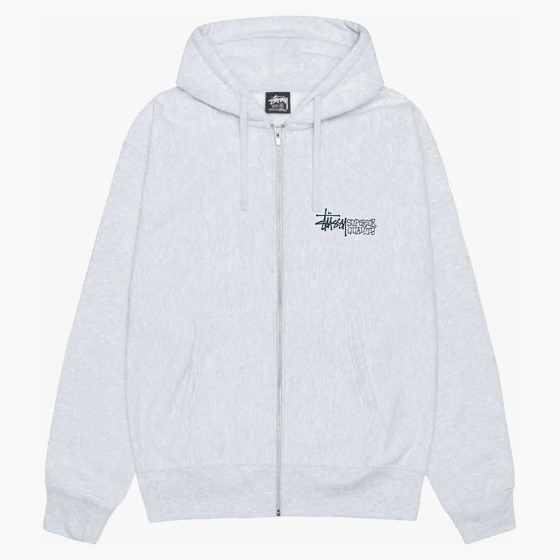Stussy vynikající kvalita zip mikina popel heather